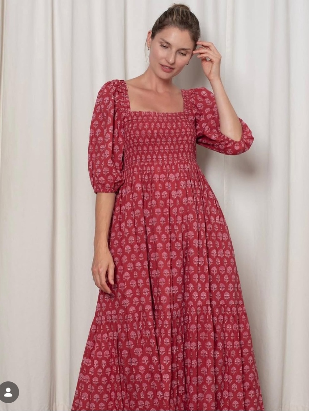 Smocked Block Print Dress